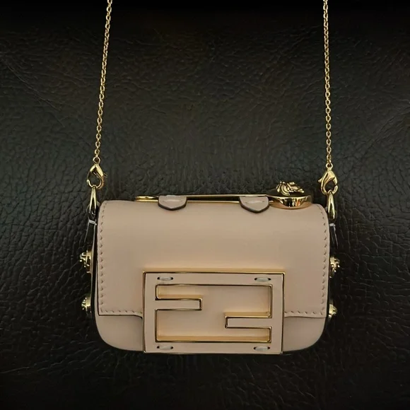 Fendace Versace x fendi Medusa Studded Nano Brooch FF Baguette crossbody bag NEW - Picture 5 of 13